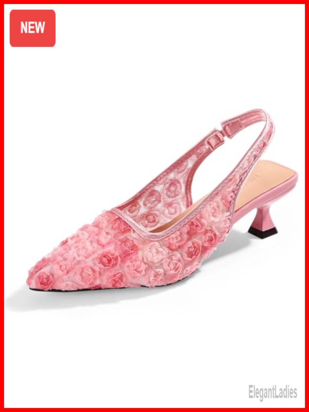 Lace Kitten Heels, Slingback Pointed Toe Low Heel Dress Sandals for Wedding